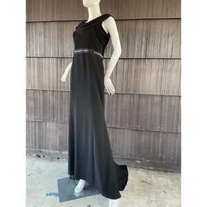 🔥Carmen Marc Volvo Black Draped Cowl Beads Waist Embellish Formal Mermaid Dress